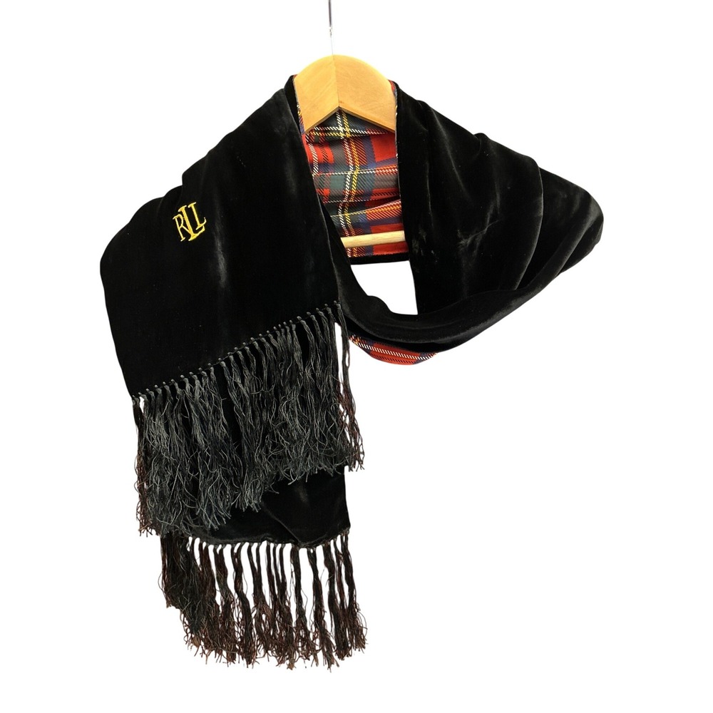 Vintage Lauren Ralph Lauren Scarf Velvet Plaid Reversible Dark Academia Preppy